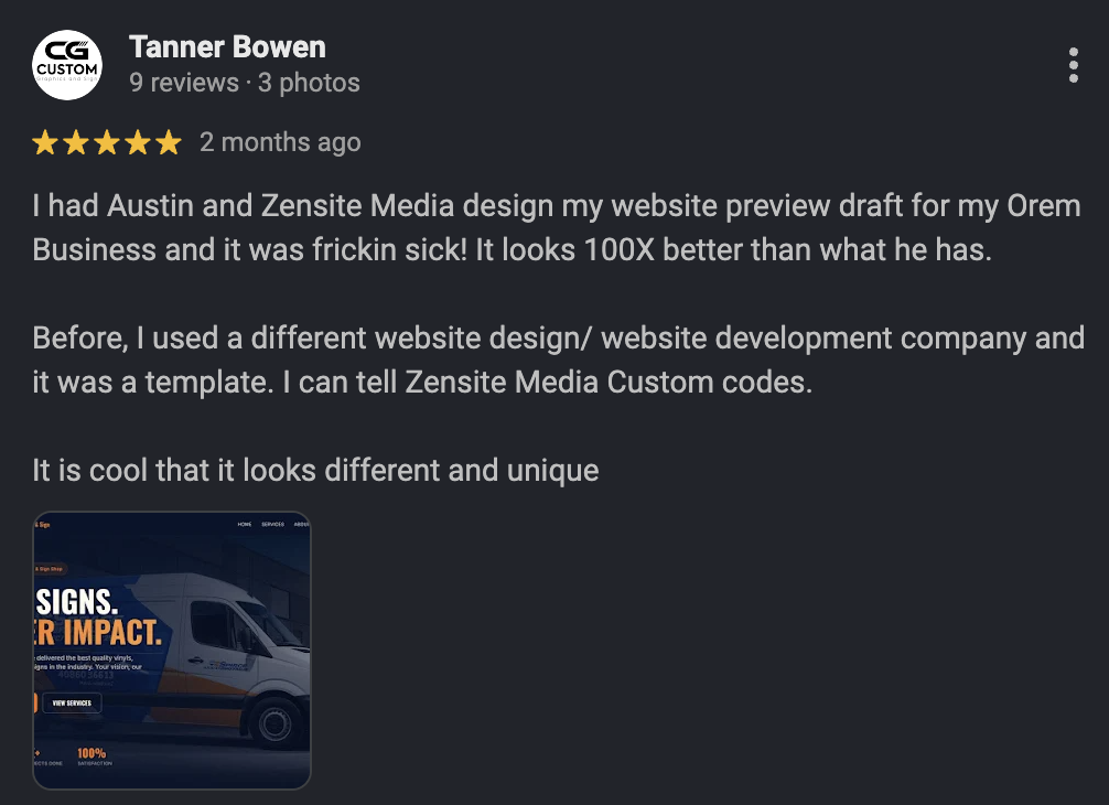 Google Maps five-star review from a Zensite Media client (13 of 14)