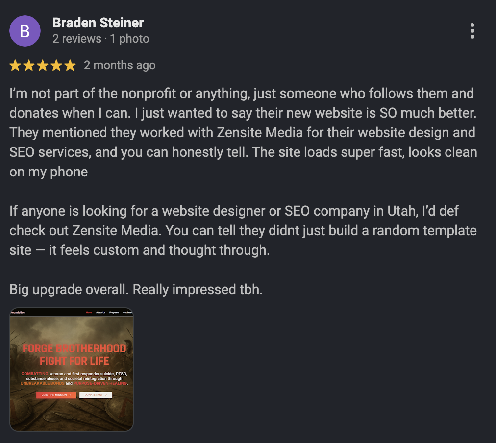 Google Maps five-star review from a Zensite Media client (7 of 14)